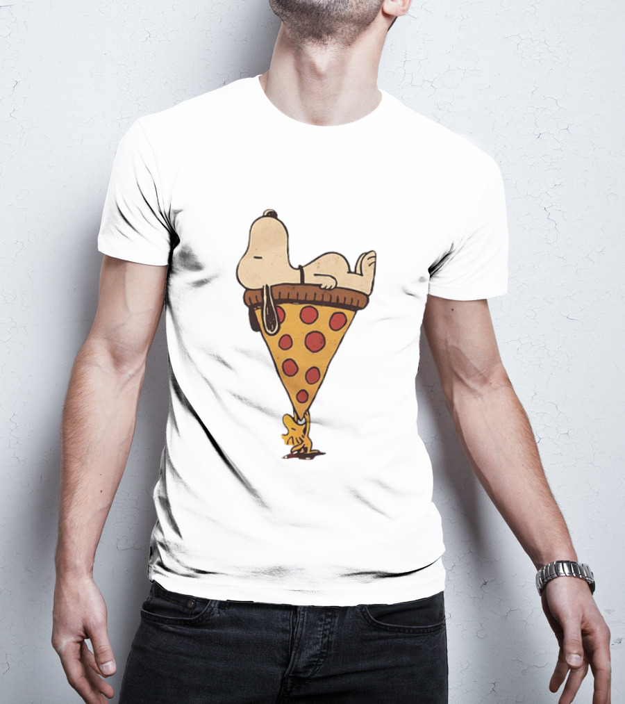 Snoopy Relaxing On Giant Pizza Slice With Woodstock Peanuts Collection T-Shirt