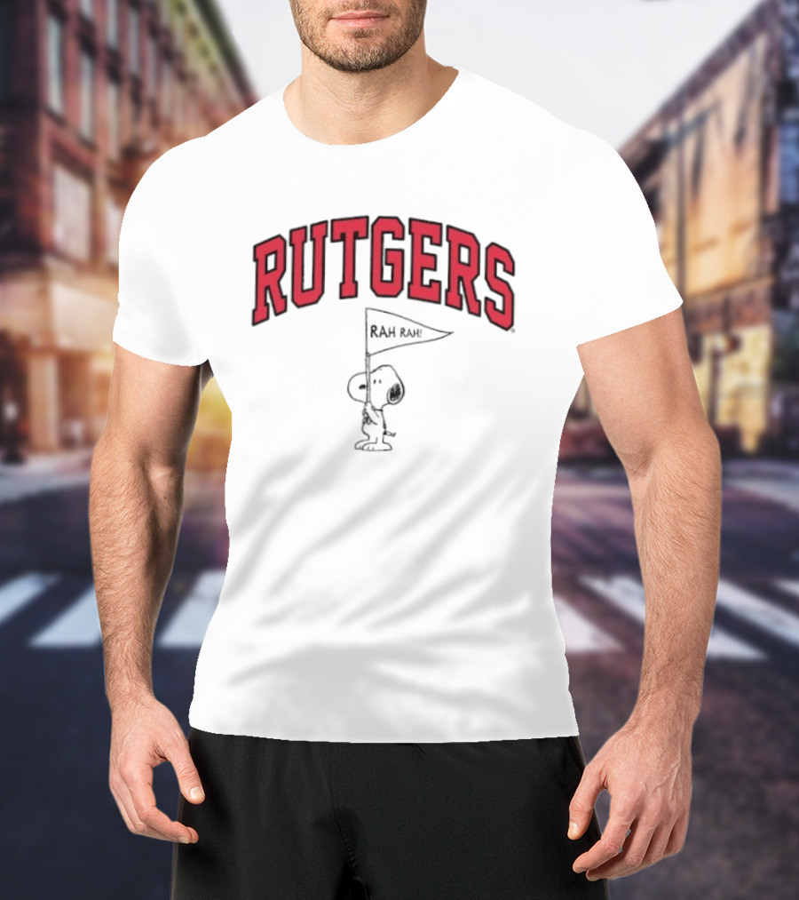 Rutgers Scarlet Knights Snoopy Rah Rah Flag T-Shirt