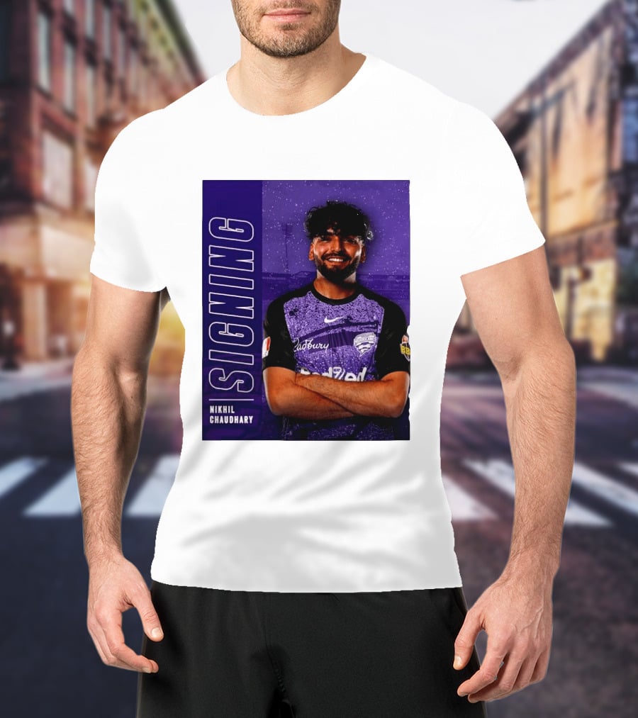 Nikhil Chaudhary Signing Hobart Hurricanes Cadbury BBL T-Shirt