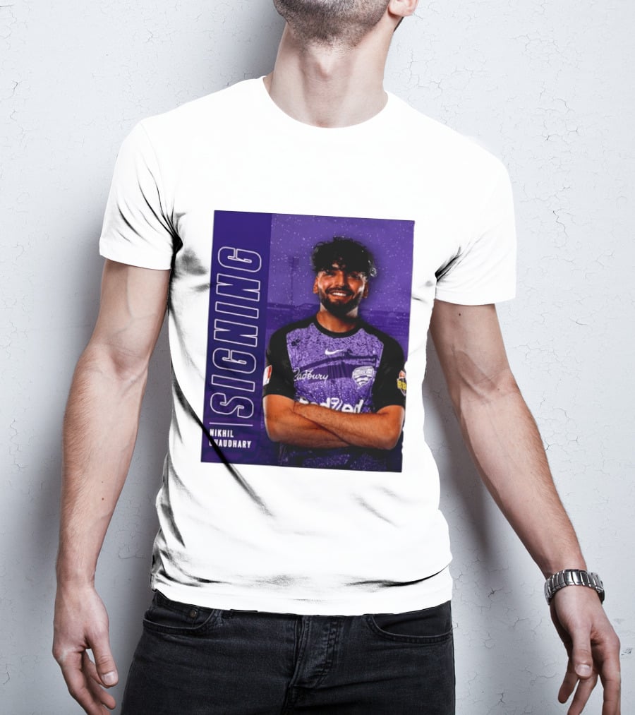 Nikhil Chaudhary Signing Hobart Hurricanes Cadbury BBL T-Shirt