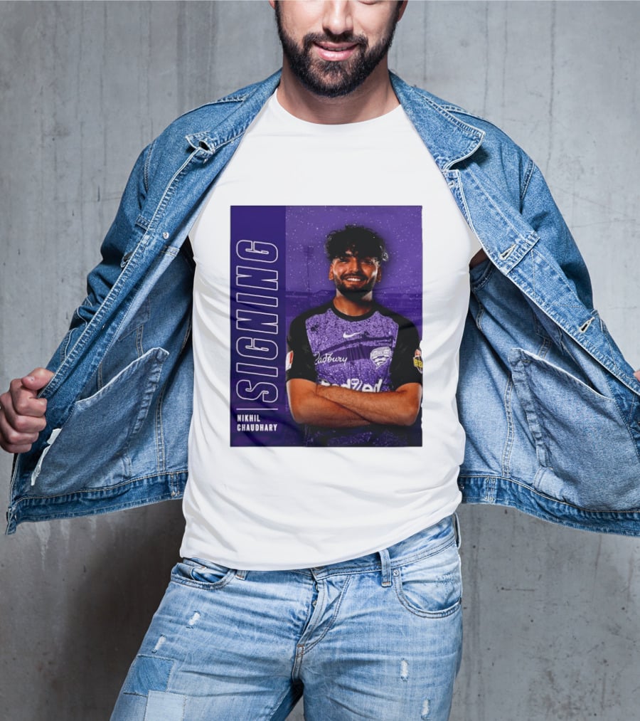 Nikhil Chaudhary Signing Hobart Hurricanes Cadbury BBL T-Shirt