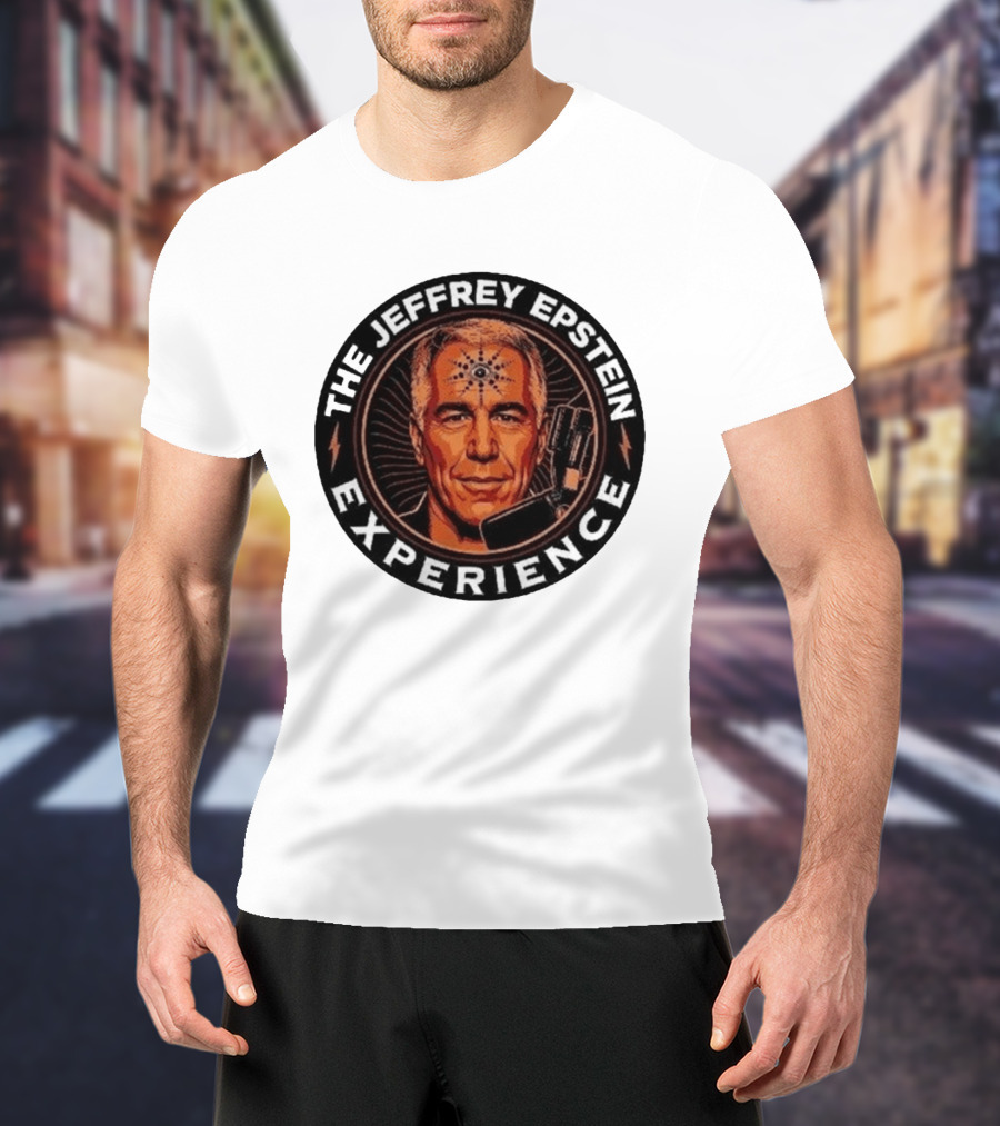 The Jeffrey Epstein Experience Meme Parody Headshot With Microphone And Psychedelic T-Shirt