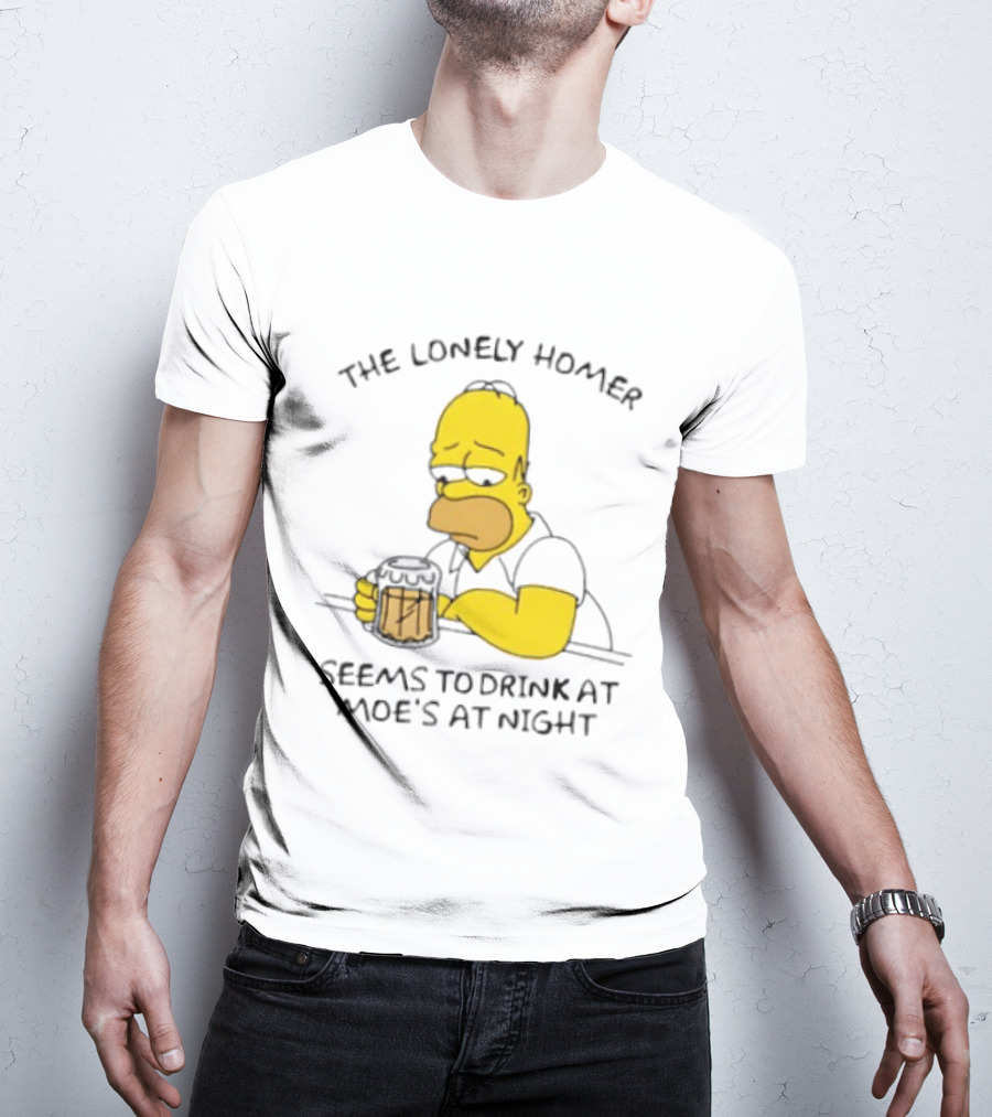 The Lonely Homer Drinking At Moe's Tavern Mood Nighttime Scene T-Shirt