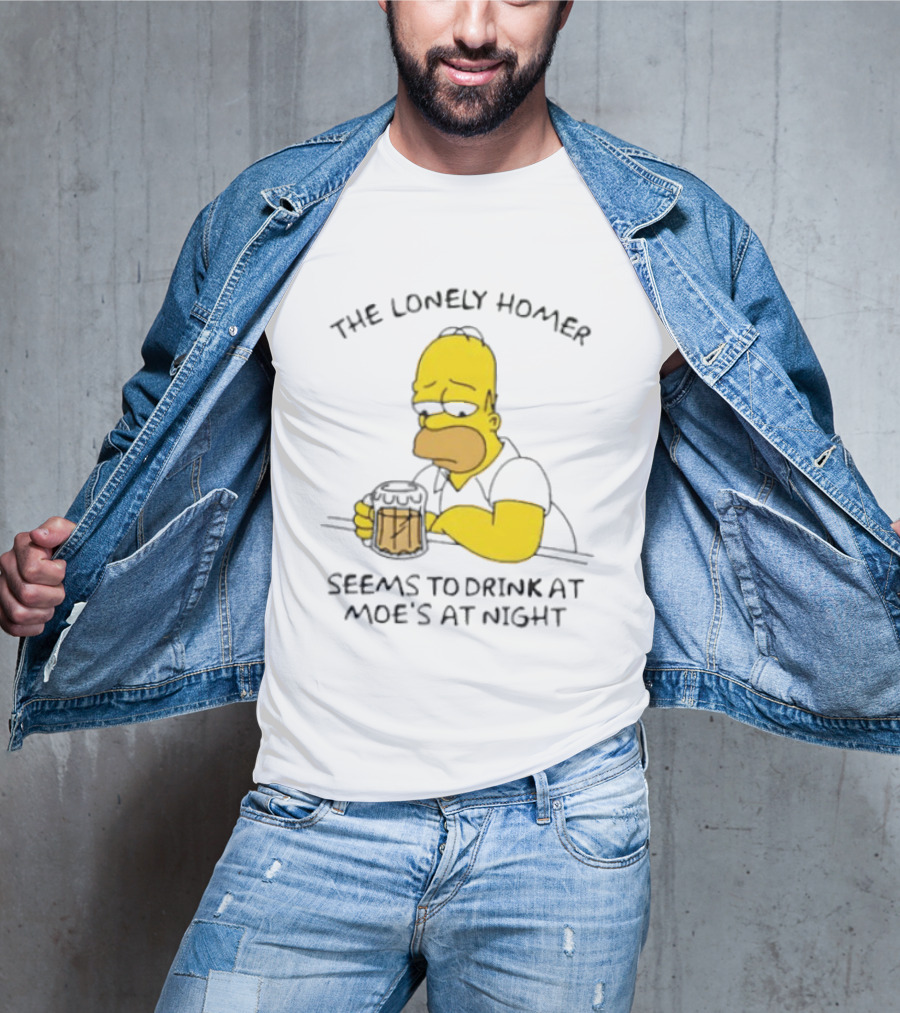 The Lonely Homer Drinking At Moe's Tavern Mood Nighttime Scene T-Shirt