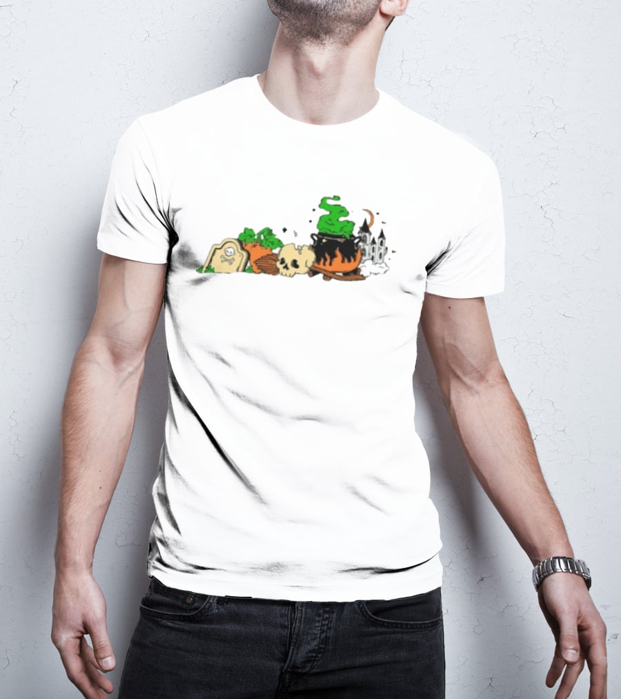 Spooky Kentucky Halloween With Pumpkins And Skull Scene T-Shirt