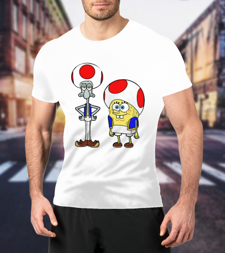 Toad Squidward Spongebob Crossover Super Mario Game Characters T-Shirt