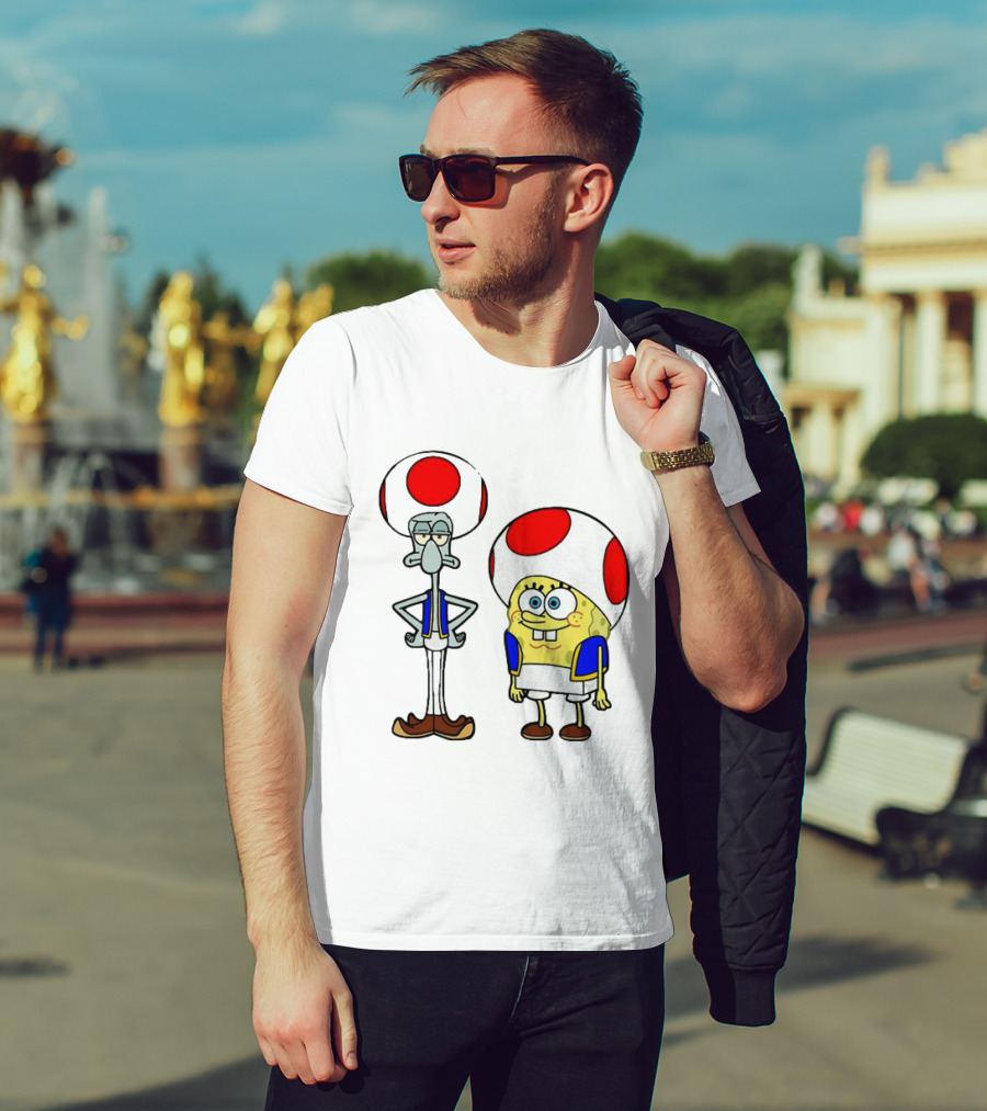 Toad Squidward Spongebob Crossover Super Mario Game Characters T-Shirt