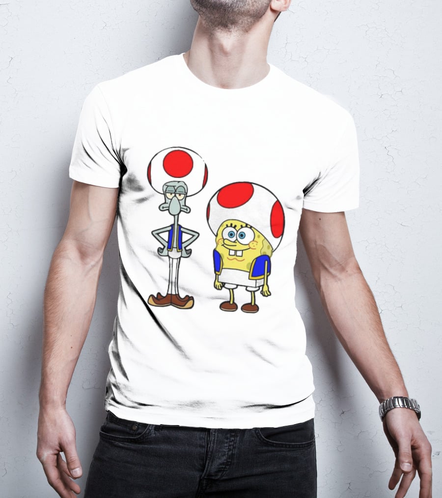Toad Squidward Spongebob Crossover Super Mario Game Characters T-Shirt