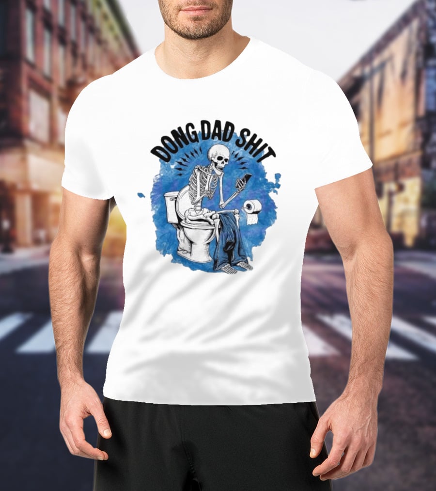 Skeleton Doing Dad Shit On Toilet With Phone And Toilet Paper T-Shirt