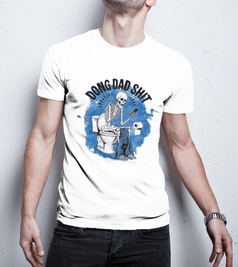 Skeleton Doing Dad Shit On Toilet With Phone And Toilet Paper T-Shirt