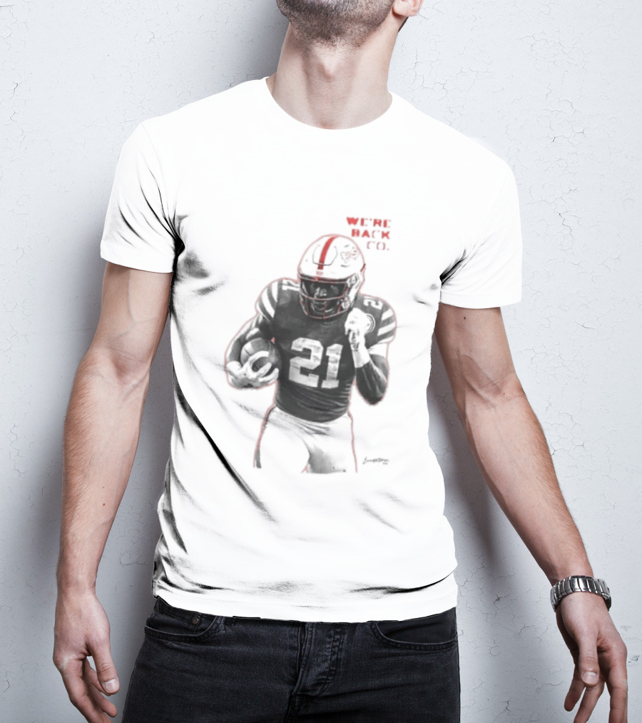 We're Back CO EMoney Backfield Football Player Number 21 Football Helmet Illustrated T-Shirt