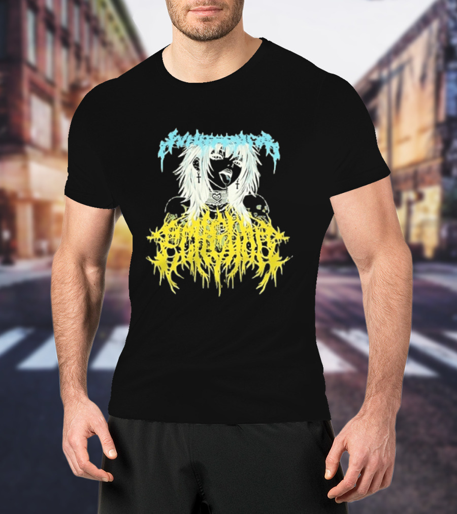Anime Girl Emo Goth Aesthetic Crybaby Hardcore Chained Heart Cross Earrings T-Shirt
