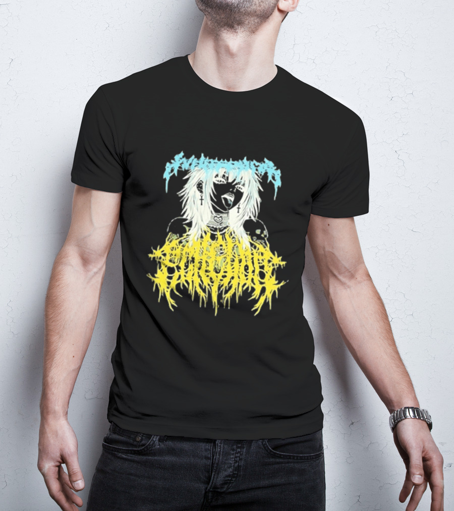 Anime Girl Emo Goth Aesthetic Crybaby Hardcore Chained Heart Cross Earrings T-Shirt