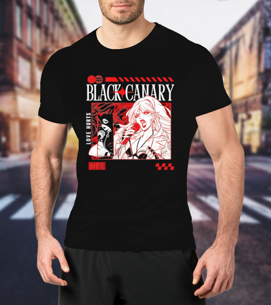 Black Canary Love Hurts DC Comics Superhero Microphone Music Scene T-Shirt