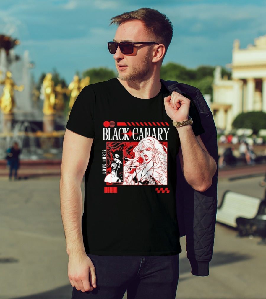 Black Canary Love Hurts DC Comics Superhero Microphone Music Scene T-Shirt