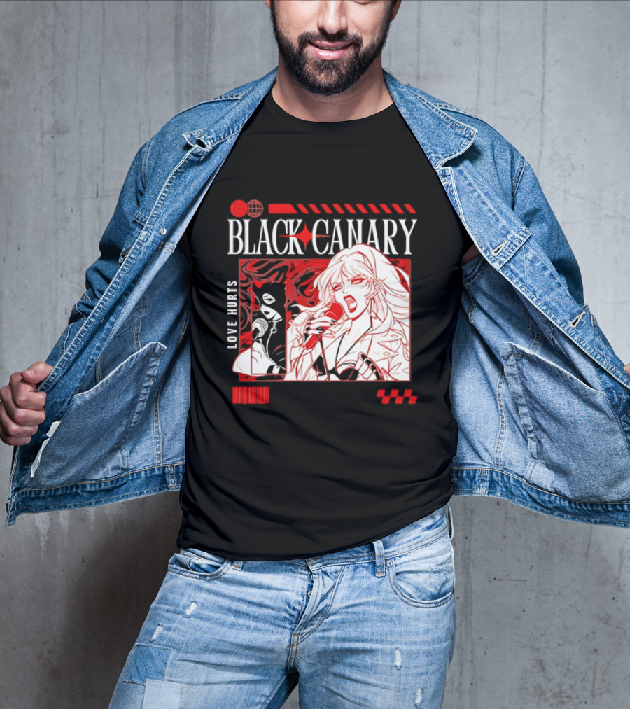Black Canary Love Hurts DC Comics Superhero Microphone Music Scene T-Shirt