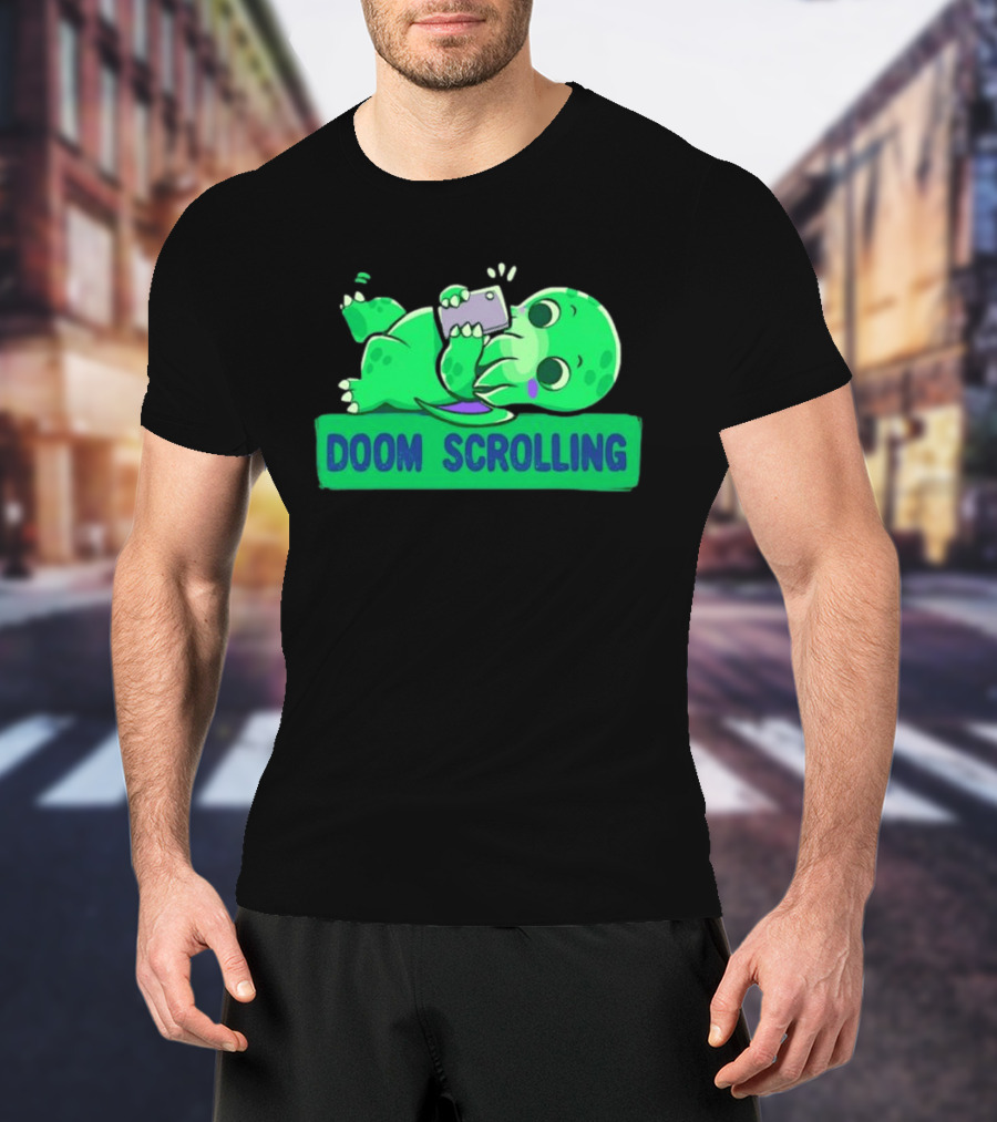 Doom Scrolling Cthulhu Lovecraft Monster With Smartphone T-Shirt