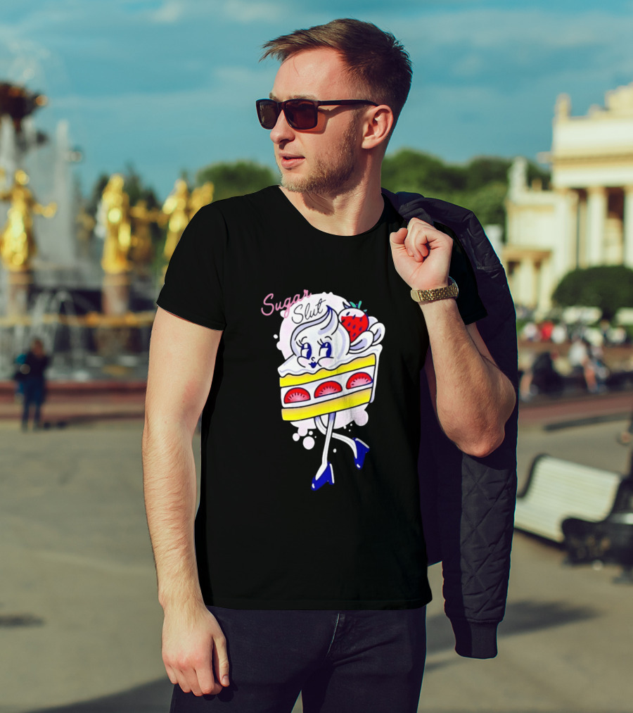 Sugar Slut Strawberry Cake Cartoon Slice With Whipped Cream And Berries T-Shirt