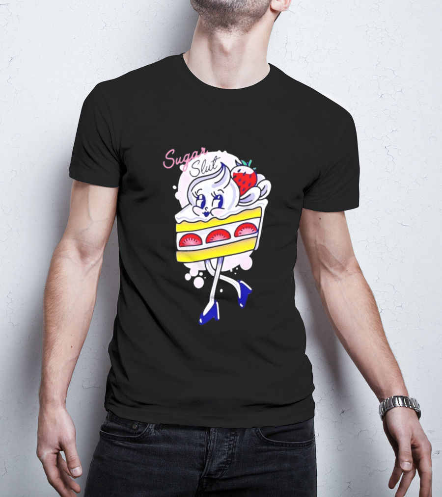 Sugar Slut Strawberry Cake Cartoon Slice With Whipped Cream And Berries T-Shirt