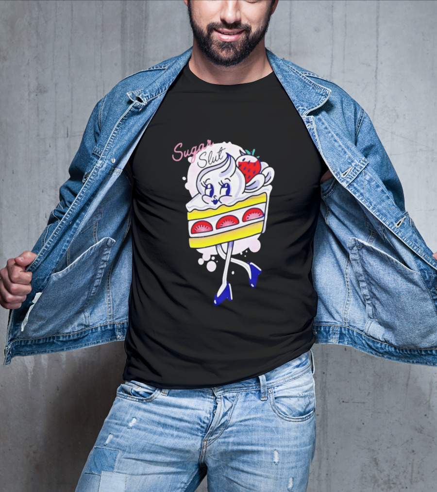 Sugar Slut Strawberry Cake Cartoon Slice With Whipped Cream And Berries T-Shirt