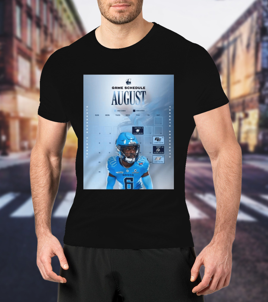 Toronto Argonauts August Game Schedule 2023 CFL Football Player Calendar T-Shirt