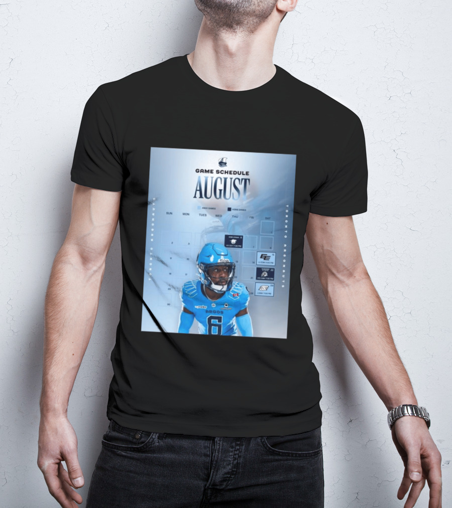 Toronto Argonauts August Game Schedule 2023 CFL Football Player Calendar T-Shirt