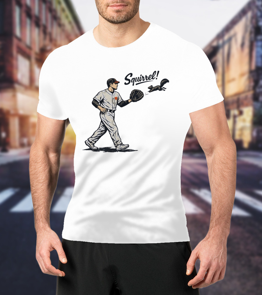 Baseball Player With Glove And Squirrel Chase T-Shirt