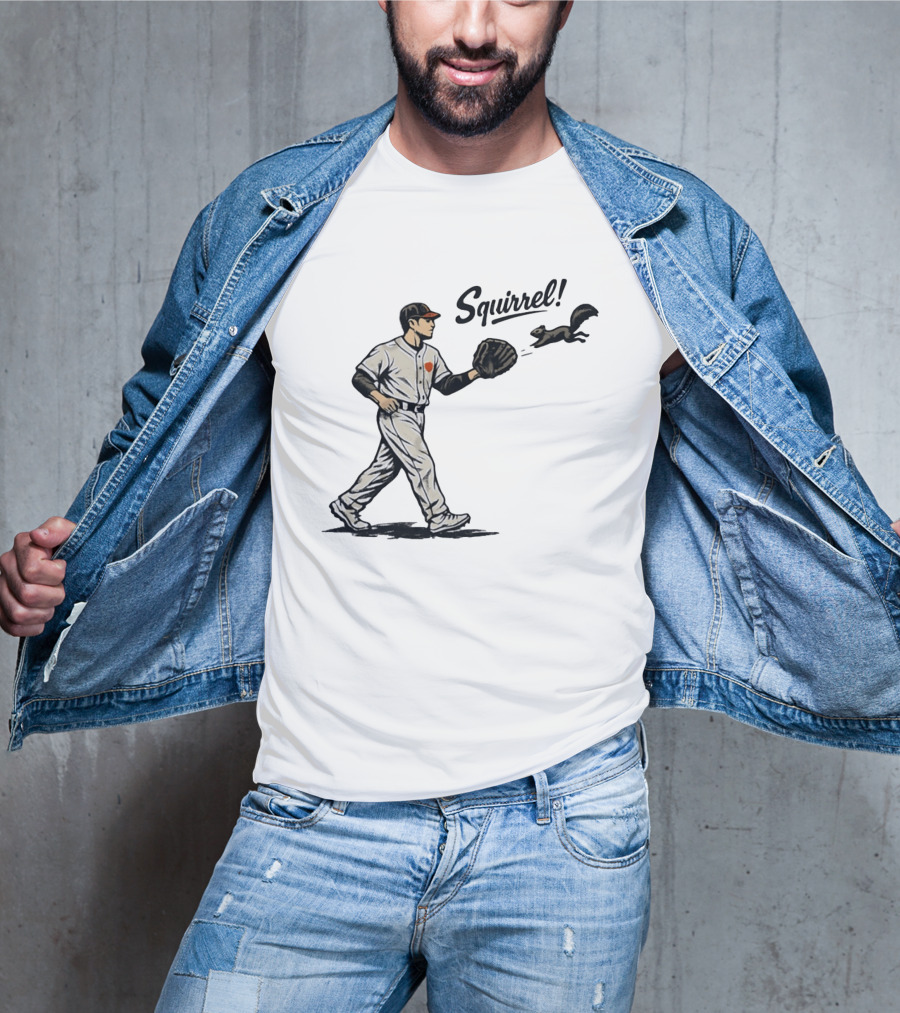 Baseball Player With Glove And Squirrel Chase T-Shirt