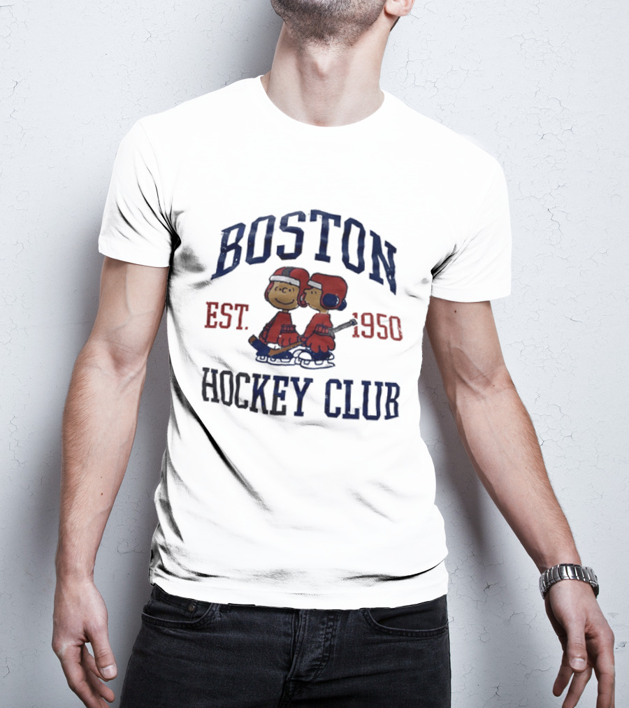 Boston Hockey Club Est 1950 Peanuts Characters Distressed T-Shirt