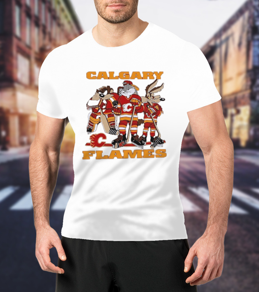 Calgary Flames Looney Tunes Bugs Bunny Hockey Team Characters T-Shirt