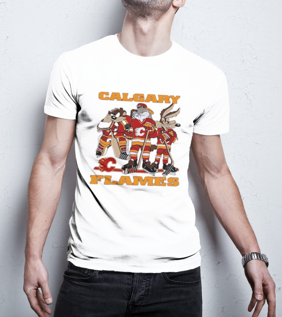 Calgary Flames Looney Tunes Bugs Bunny Hockey Team Characters T-Shirt