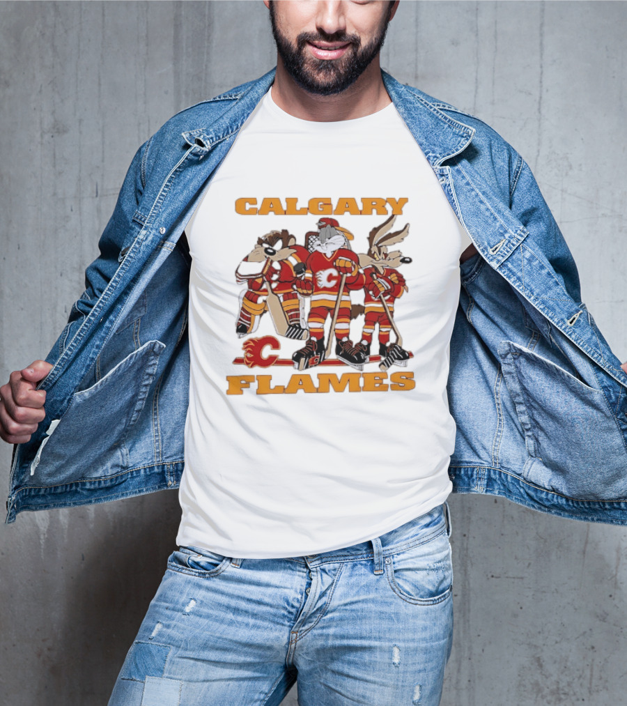 Calgary Flames Looney Tunes Bugs Bunny Hockey Team Characters T-Shirt