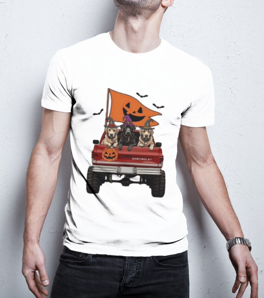 Chevrolet Halloween Dogs In Truck With Pumpkin And Bats T-Shirt