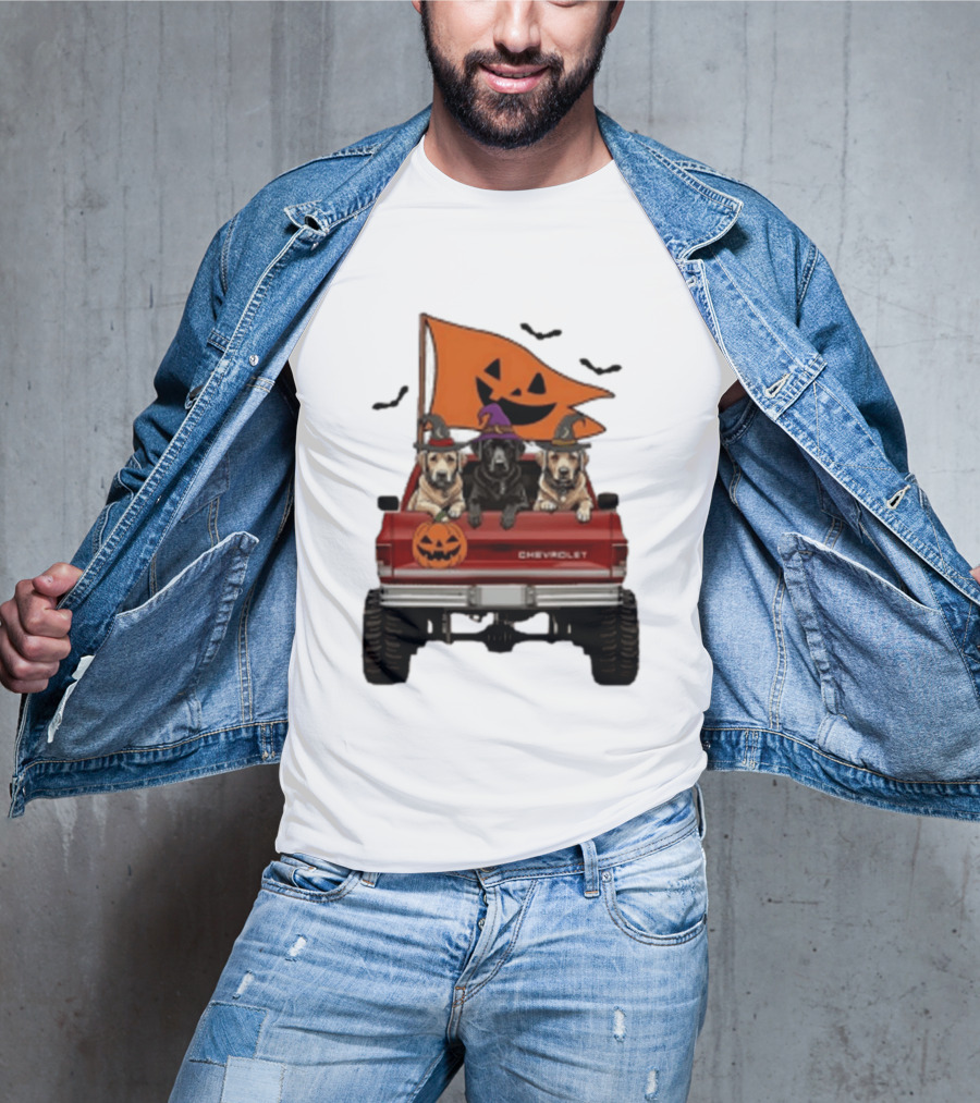 Chevrolet Halloween Dogs In Truck With Pumpkin And Bats T-Shirt