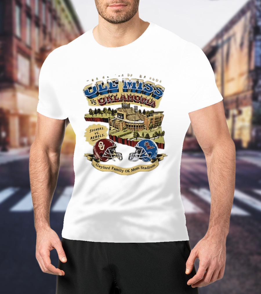 Ole Miss Vs Oklahoma Sooners Rebels Gaylord Family OK Mem Stadium T-Shirt