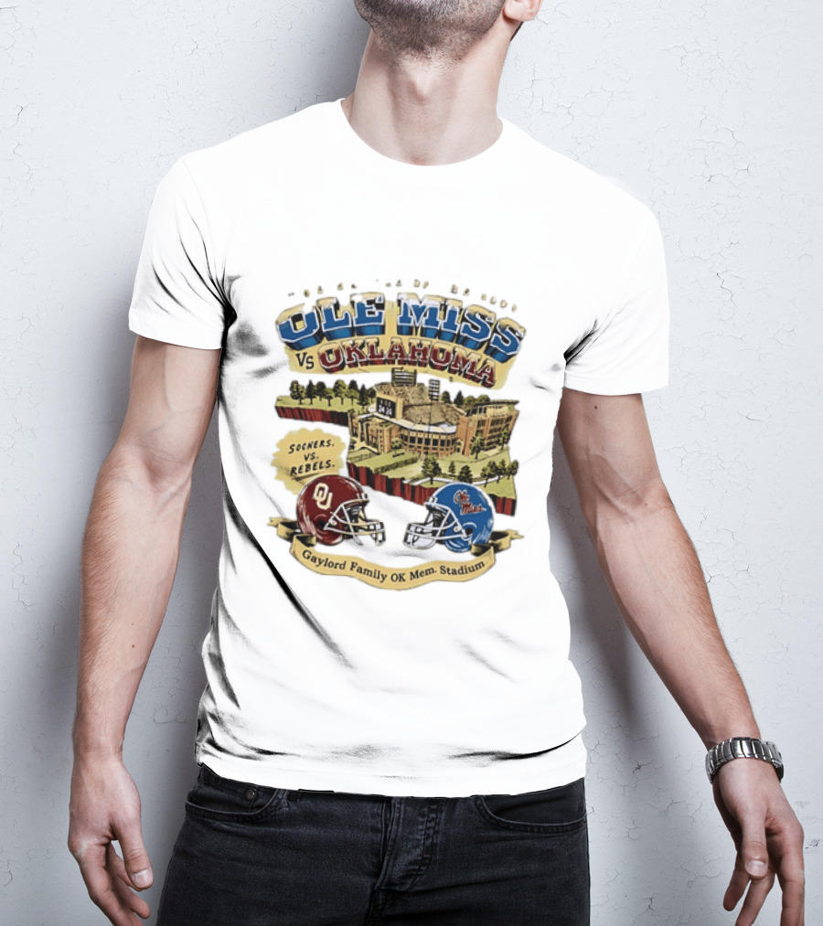 Ole Miss Vs Oklahoma Sooners Rebels Gaylord Family OK Mem Stadium T-Shirt