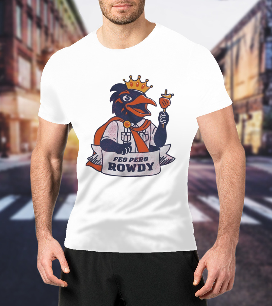 Feo Pero Rowdy Distressed Crow King Feopero With Skewer And Crown T-Shirt