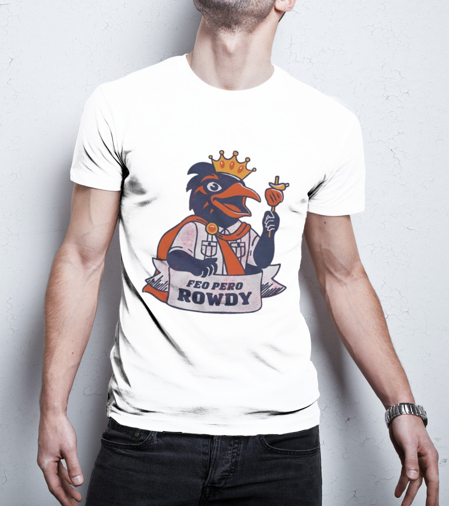 Feo Pero Rowdy Distressed Crow King Feopero With Skewer And Crown T-Shirt