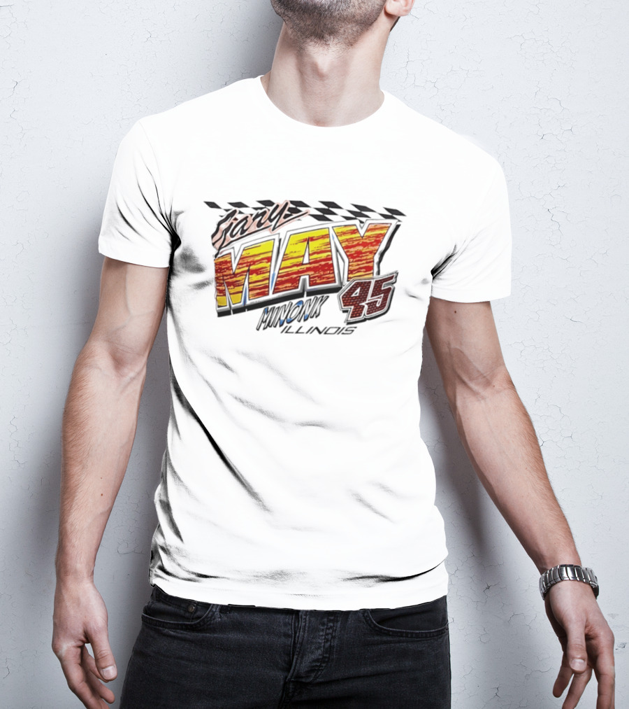 Gary May 45 Minonk Illinois Racing Motorsports Checkerboard T-Shirt