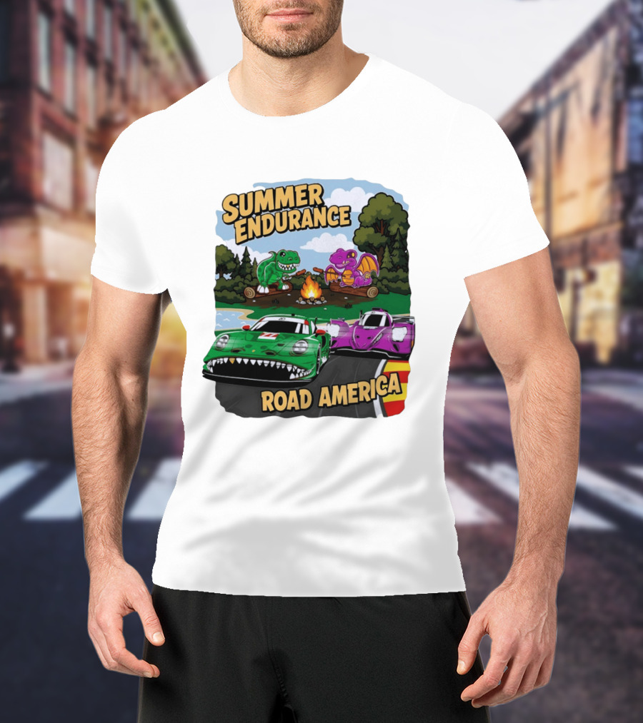 Summer Endurance Road America Racing With Dinosaurs And Dragons T-Shirt