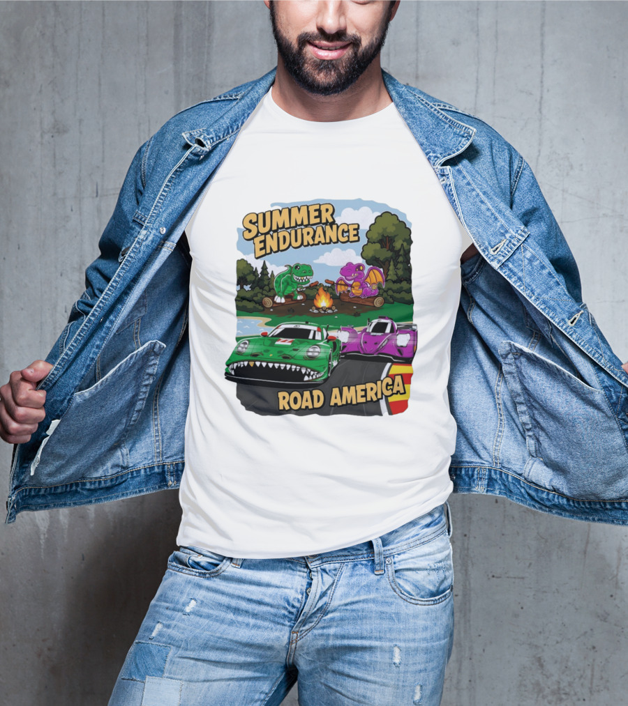 Summer Endurance Road America Racing With Dinosaurs And Dragons T-Shirt