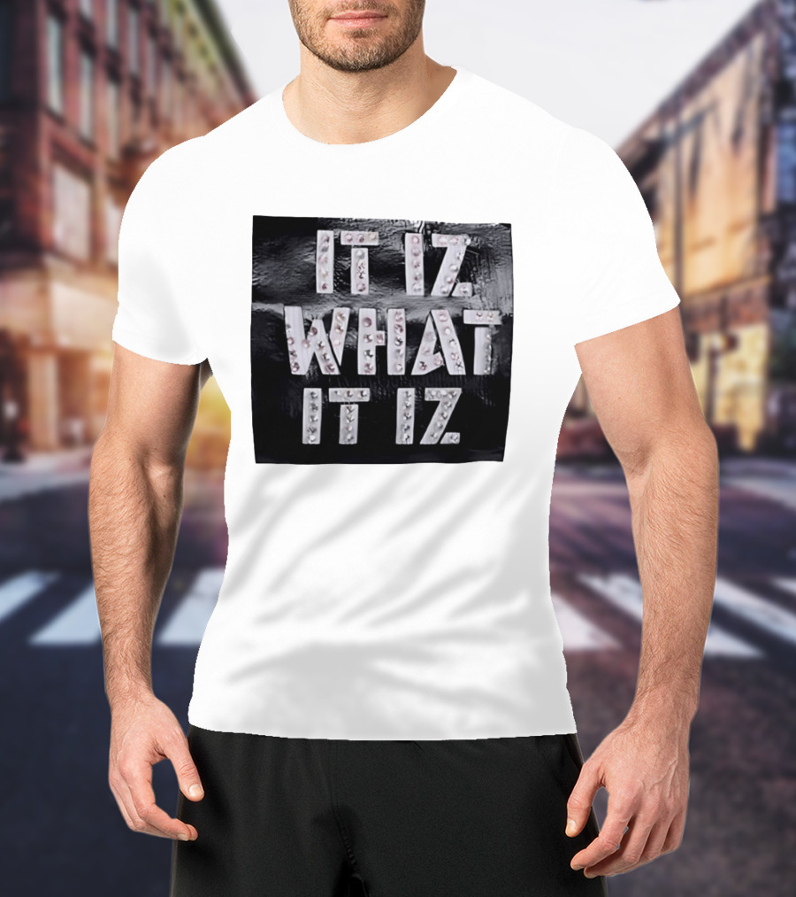 It Iz What It Iz Rhinestone Sparkly Slang Black T-Shirt