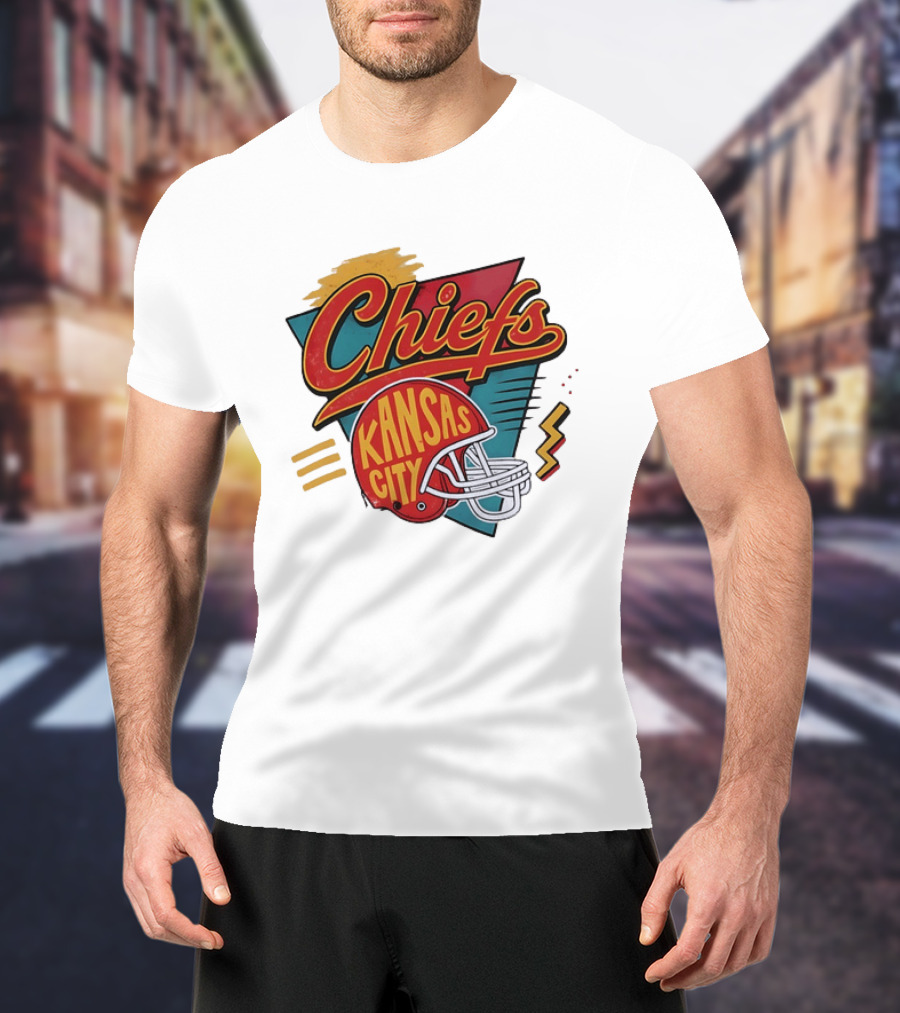 Kansas City Chiefs Helmet Retro Style Football T-Shirt