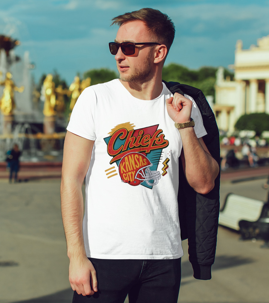Kansas City Chiefs Helmet Retro Style Football T-Shirt