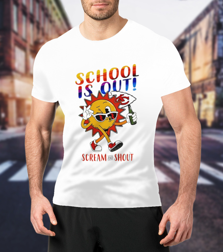 Kansas City Chiefs Sun Character School Is Out Scream And Shout T-Shirt