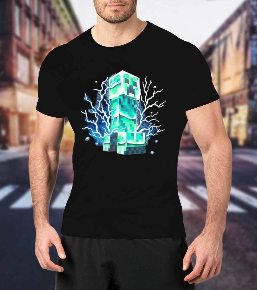 Charged Creeper Lightning Pixelated Monster Gaming Adventure T-Shirt