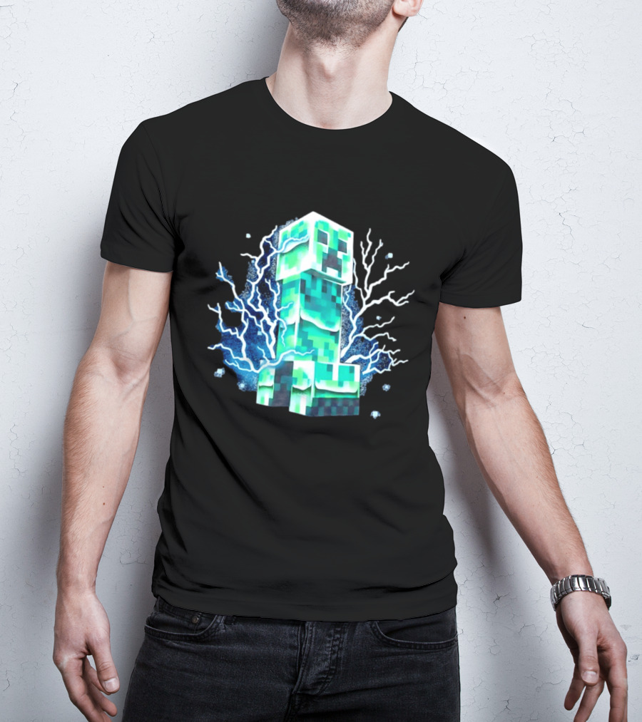 Charged Creeper Lightning Pixelated Monster Gaming Adventure T-Shirt