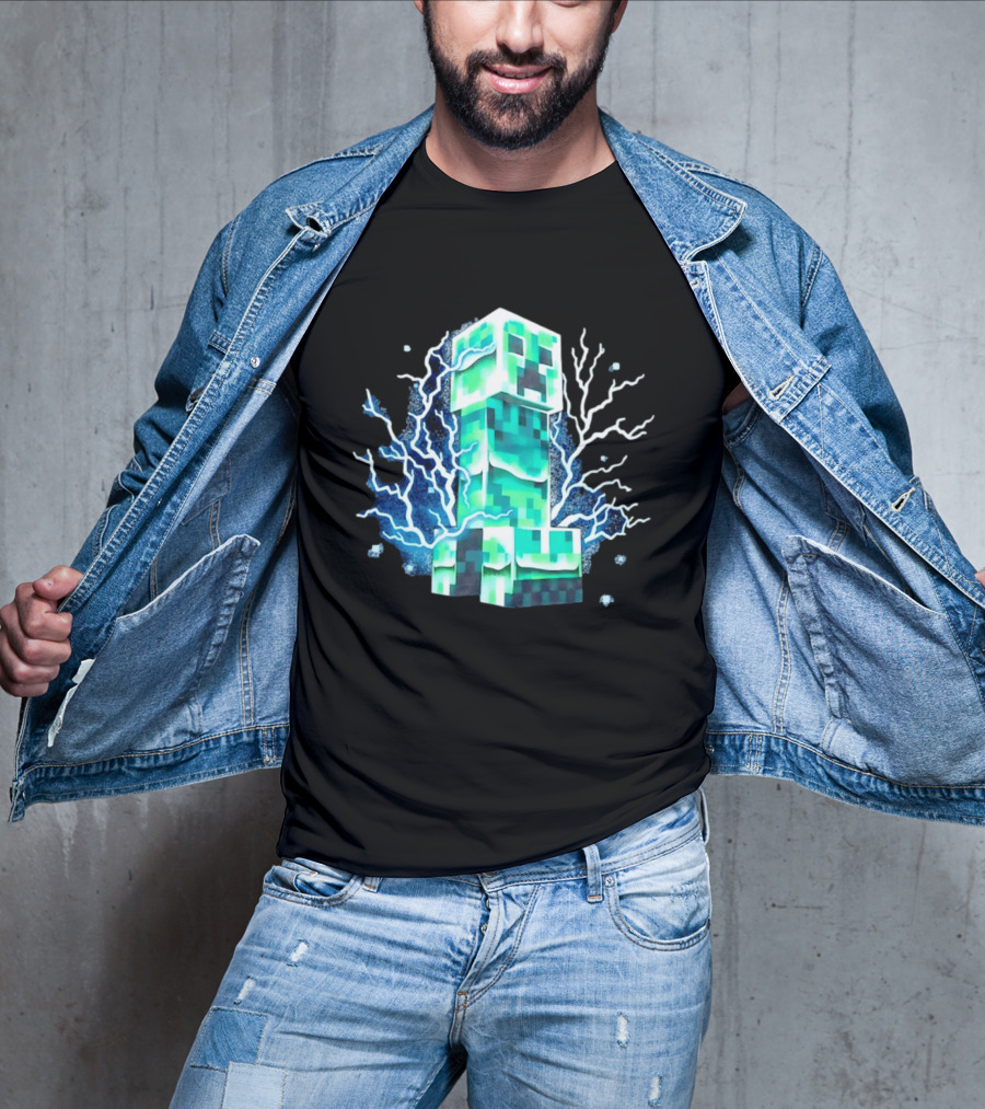 Charged Creeper Lightning Pixelated Monster Gaming Adventure T-Shirt