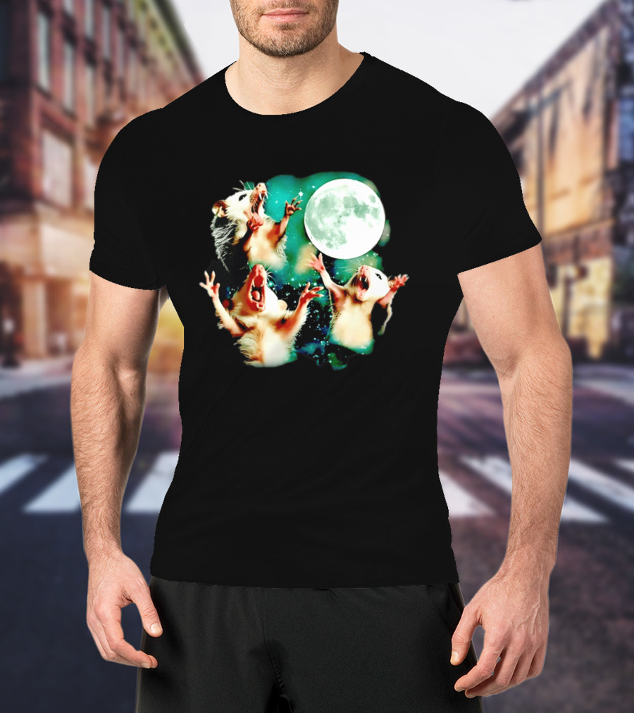 Screaming Opossums Howling At The Moon Opossum Moonlight Night Sky T-Shirt