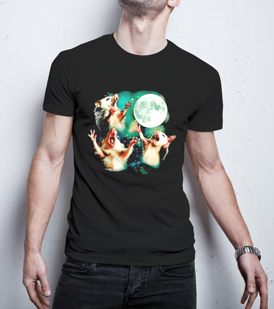 Screaming Opossums Howling At The Moon Opossum Moonlight Night Sky T-Shirt